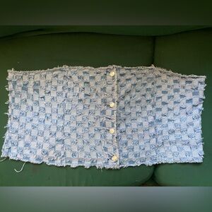 PrettyLittleThing Blue Checkered Denim Top